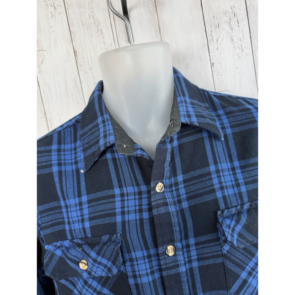 Men's Vintage Blair Flannel Plaid Shirt 90's Distressed Black Blue Size M